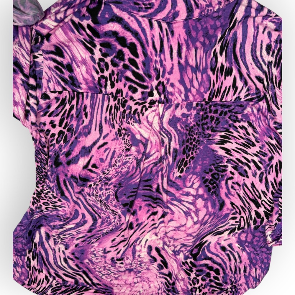 Dear Scarlett Lizzy Purple Pink Animal Print V-Neck Blouse Top Large tab slinky - Picture 3 of 8